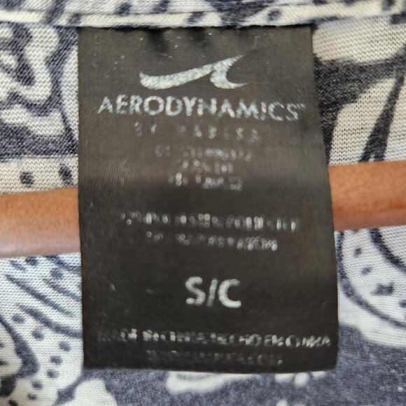 AERODYNAMICS paisley long sleeve hoodie navy and white V-neck pullover Sz S Boho - Picture 6 of 8